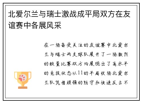 北爱尔兰与瑞士激战成平局双方在友谊赛中各展风采