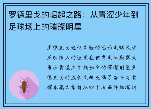 罗德里戈的崛起之路：从青涩少年到足球场上的璀璨明星