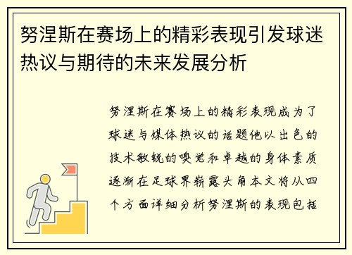 努涅斯在赛场上的精彩表现引发球迷热议与期待的未来发展分析