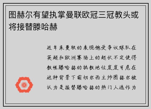 图赫尔有望执掌曼联欧冠三冠教头或将接替滕哈赫