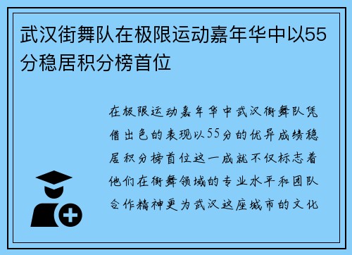 武汉街舞队在极限运动嘉年华中以55分稳居积分榜首位